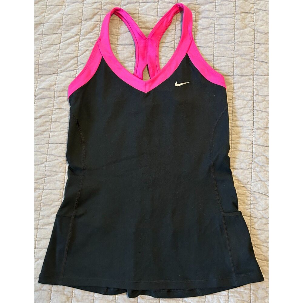 Nike Women's Activewear Tank Dri-Fit Black Pink Mesh Zipper Pocket Size Medium